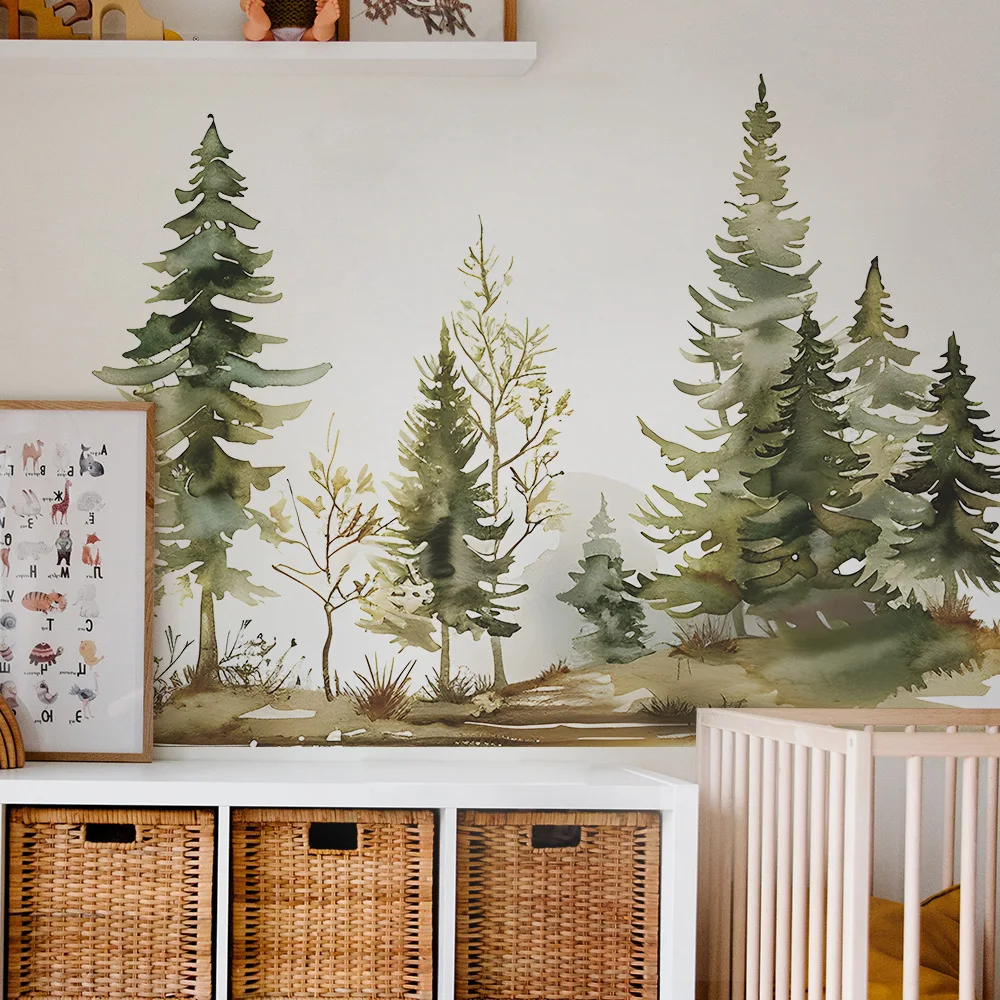 Convenient fashion watercolor forest bedroom living room background landscaping decorative wall stickers self-adhesive