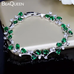 BeaQueen Lovely Oval Round Cubic Zircon Crystal Silver Color Royal Jewellry Green CZ Stone Tennis Bracelets for Women B015