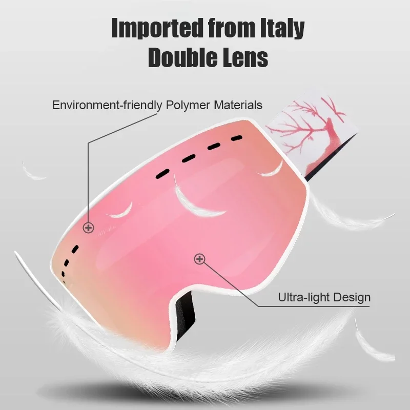 KUFUN Cylindrical Ski Goggles Windproof HD Anti-fog With Case Support Myopia Glasses Winter Sport Snowboard Adult Men Woman Lady