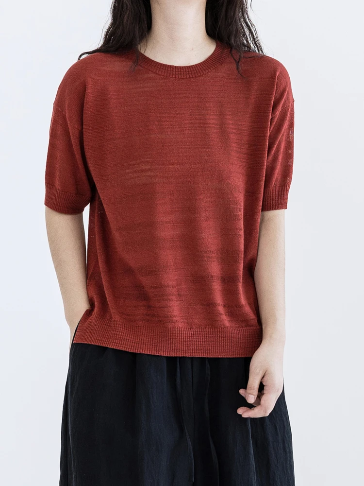 

Повседневная трикотажная футболка из смесового льна с коротким рукавом и круглым вырезом, женская, свободного кроя, удобная, дышащая, летняя, IDYLL ISLE