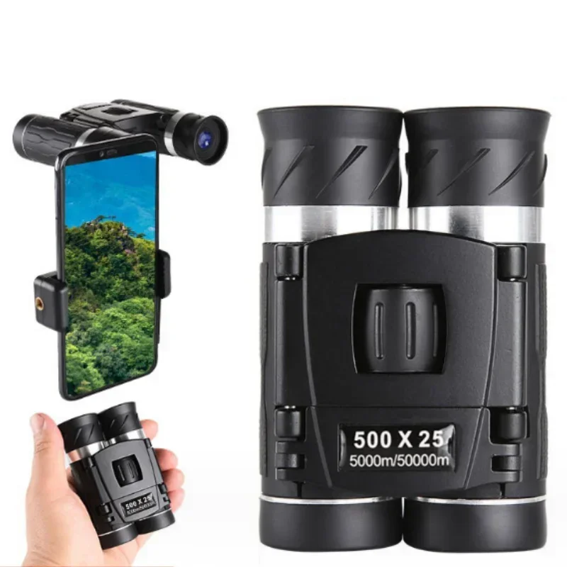 500X25 Binoculars Portable High-definition Zoom Powerful Folding Telescope Long-distance Visual Hunting Outdoor Camping Sports