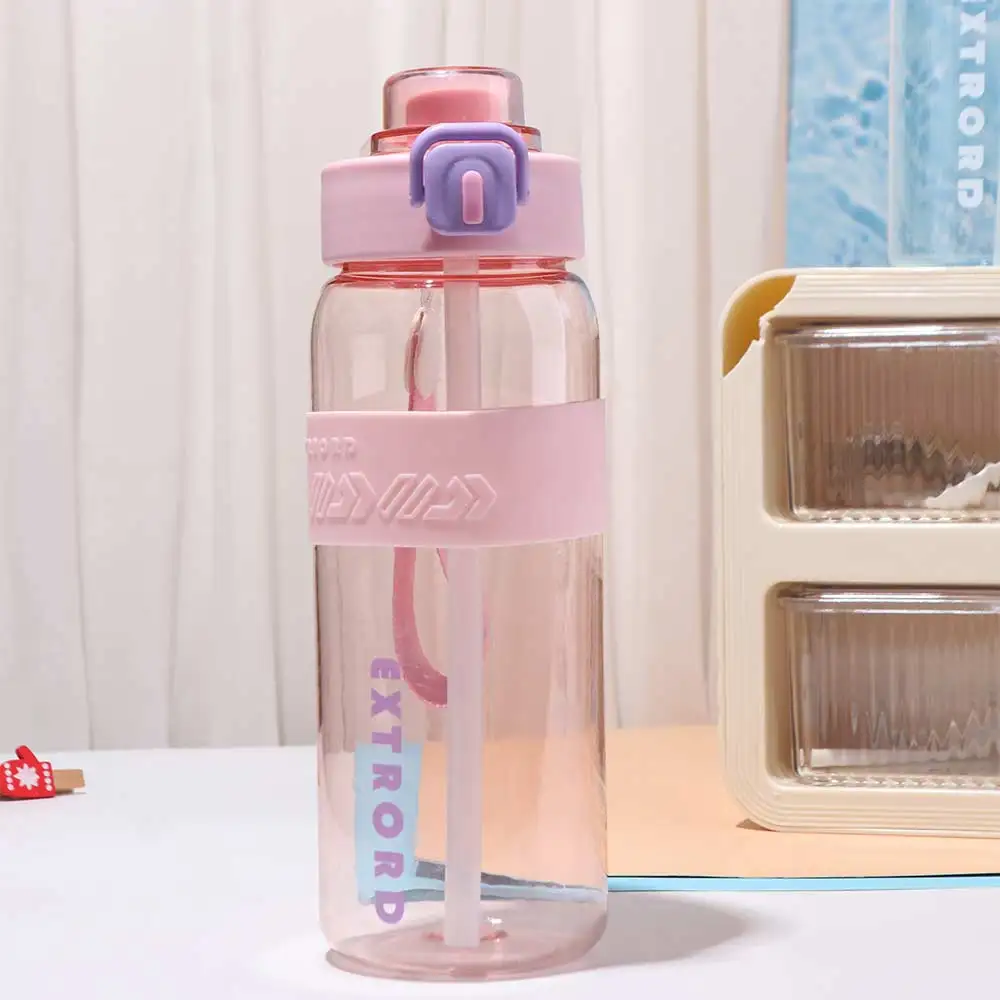 PC 800ml زجاجة مياه رياضية سعة كبيرة مانعة للتسرب كوب بلاستك ملون مقبض محمول مقاومة للسقوط غلاية رياضية خارجية