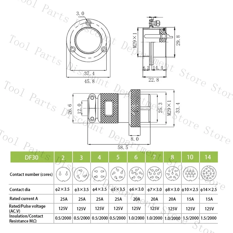 1 Set DF30 GX30 Aviation 2 3 4 5 8 10 14 Pin Female Plug & Male Socket Circular Flange Wire Connector