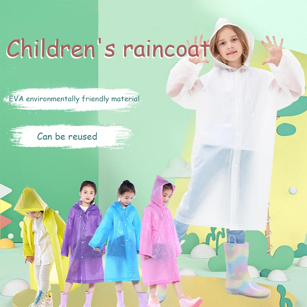 High Quality Eva Children Raincoat Waterproof Transparent Thickened Camping Hiking Boys and Girls Non-disposable Raincoat Set-ll