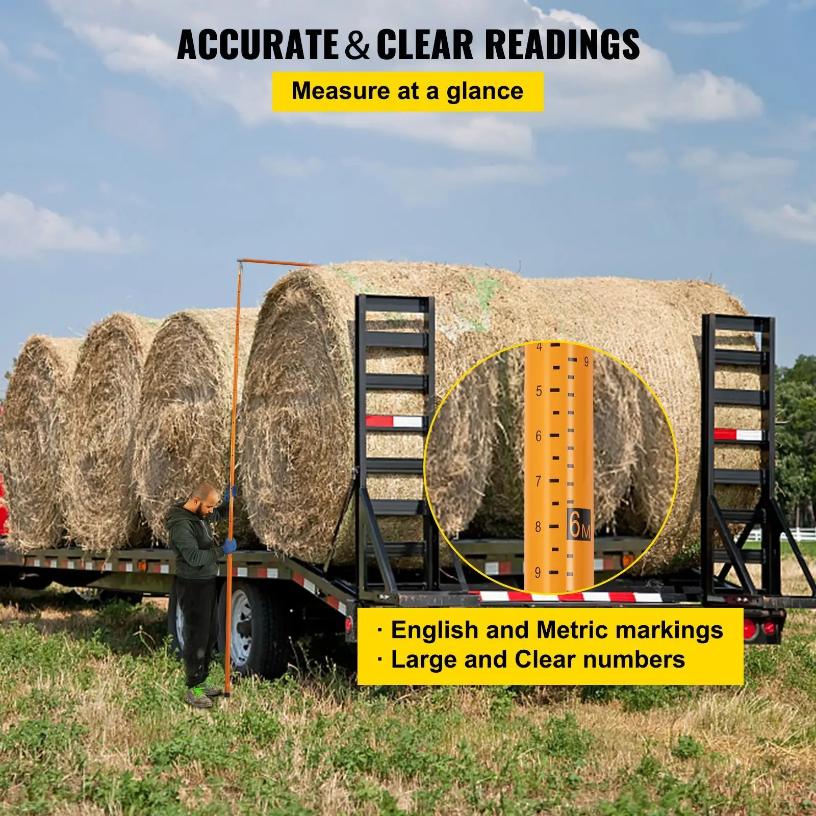 Load Height Measuring Stick, 20\' Sturdy Fiberglass Truck Height Stick with Adjustable Pole, Non-conductive Truck Height Measuri