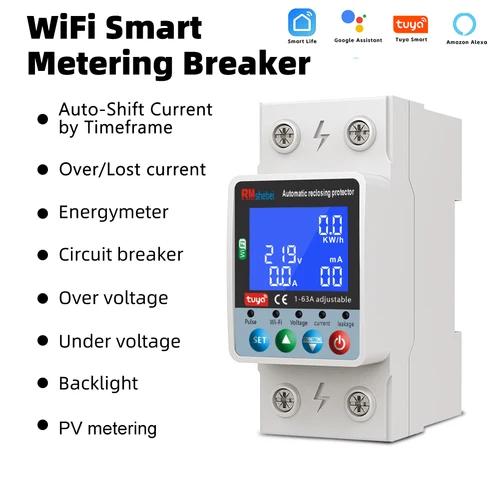 Imagen 2 del producto RMshebeiTuya-disyuntor inteligente WiFi 2P63A, medición bidireccional, protección contra fugas de sobrecarga y sobretensión