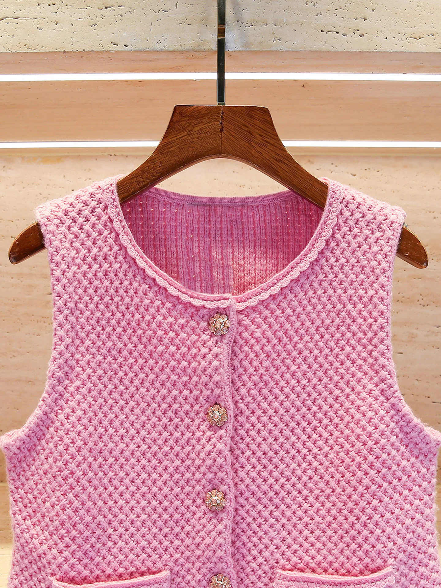 

High-End Knitted Vest Top Women's Faion Sle Commute ket Design Polyester Fiber Filled ort Length Moderate Warmth