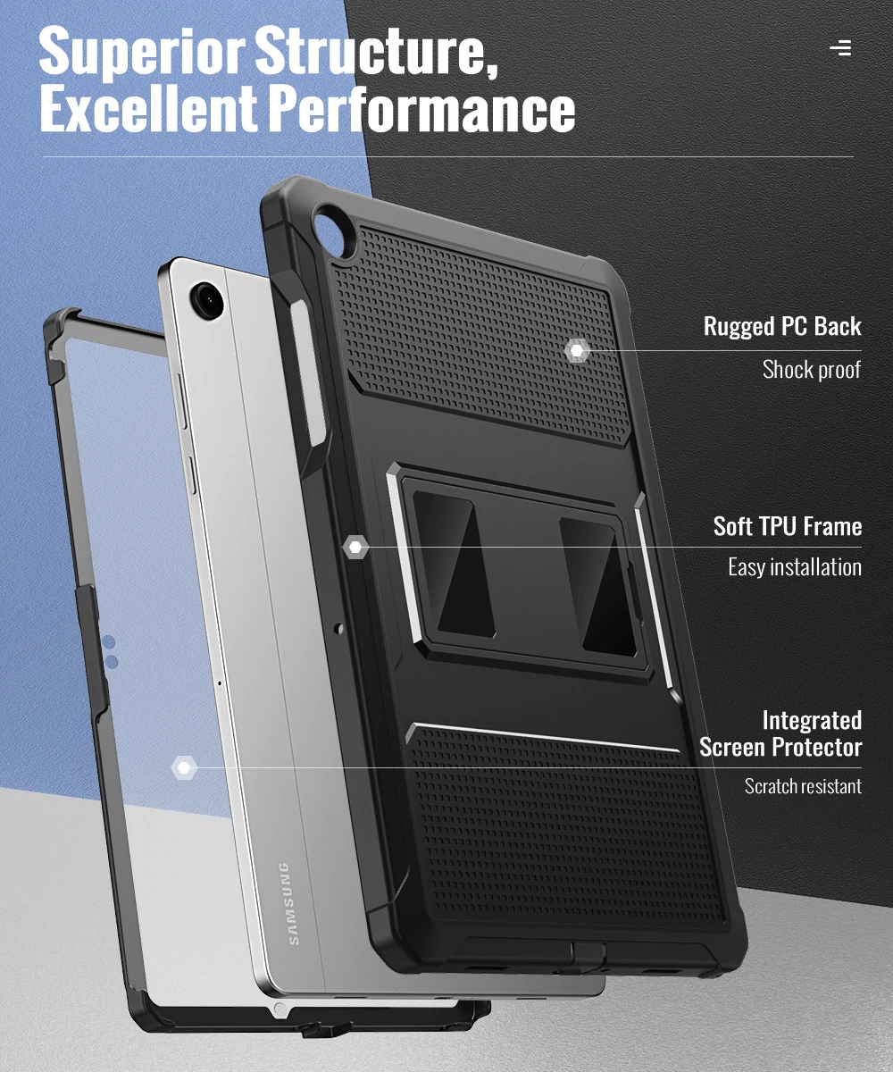 

Чехол Moko для Samsung Galaxy Tab A11 Plus/A9+ 11 дюймов (2025/2023), противоударный, прочный, на весь корпус, задняя крышка со встроенным экраном