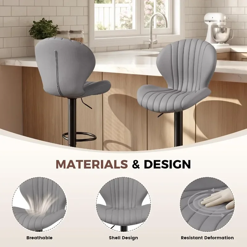 Nalupatio Bar Stools Adjustable Upholstered Swivel Bar Chairs Modern Counter Height Barstools with High Backrest for Kitchen view 6