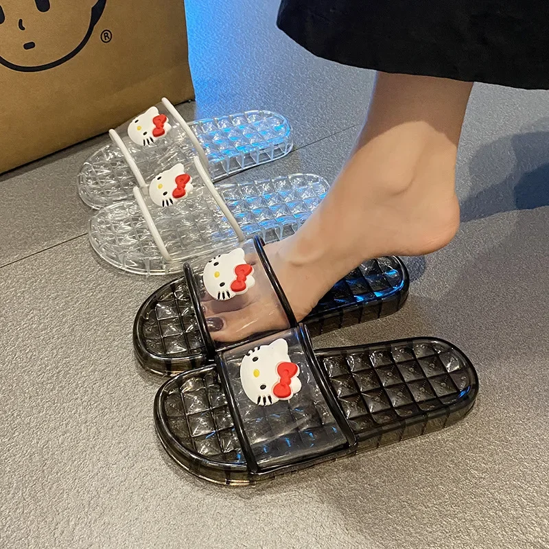 Kawaii Hello Kitty Pantofole Anime Sanrio Cristallo Trasparente Suola Morbida Sandali Estate Donna Bagno Antiscivolo Scarpe Da