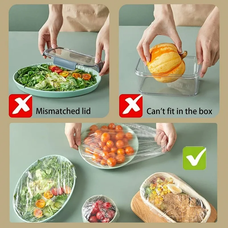 Disposable Food Cover Dust Food Grade Fresh Lids Elastic Plastic Wrap Shower Cap Fruit Food Cover Kitchen Fresh Keeping Bag