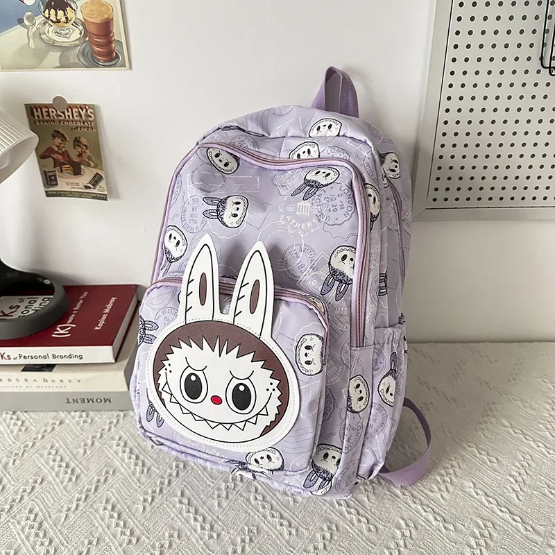 Large Capacity Cartoon Labubu Student Backpack Waterproof Kawaii Brown Monster Kids Cute Shouder Bag Elementary School Use