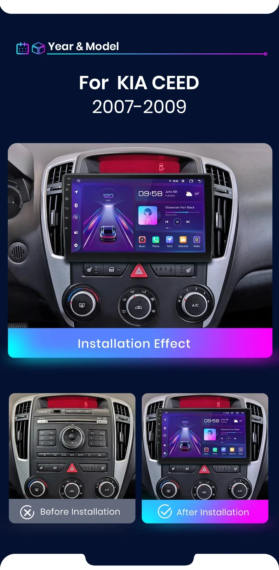 Junsun drahtlose carplay android auto radio für kia ceed 2007-2009 auto intelligente systeme rds bt dsp 2 din autoradio – Detail 3