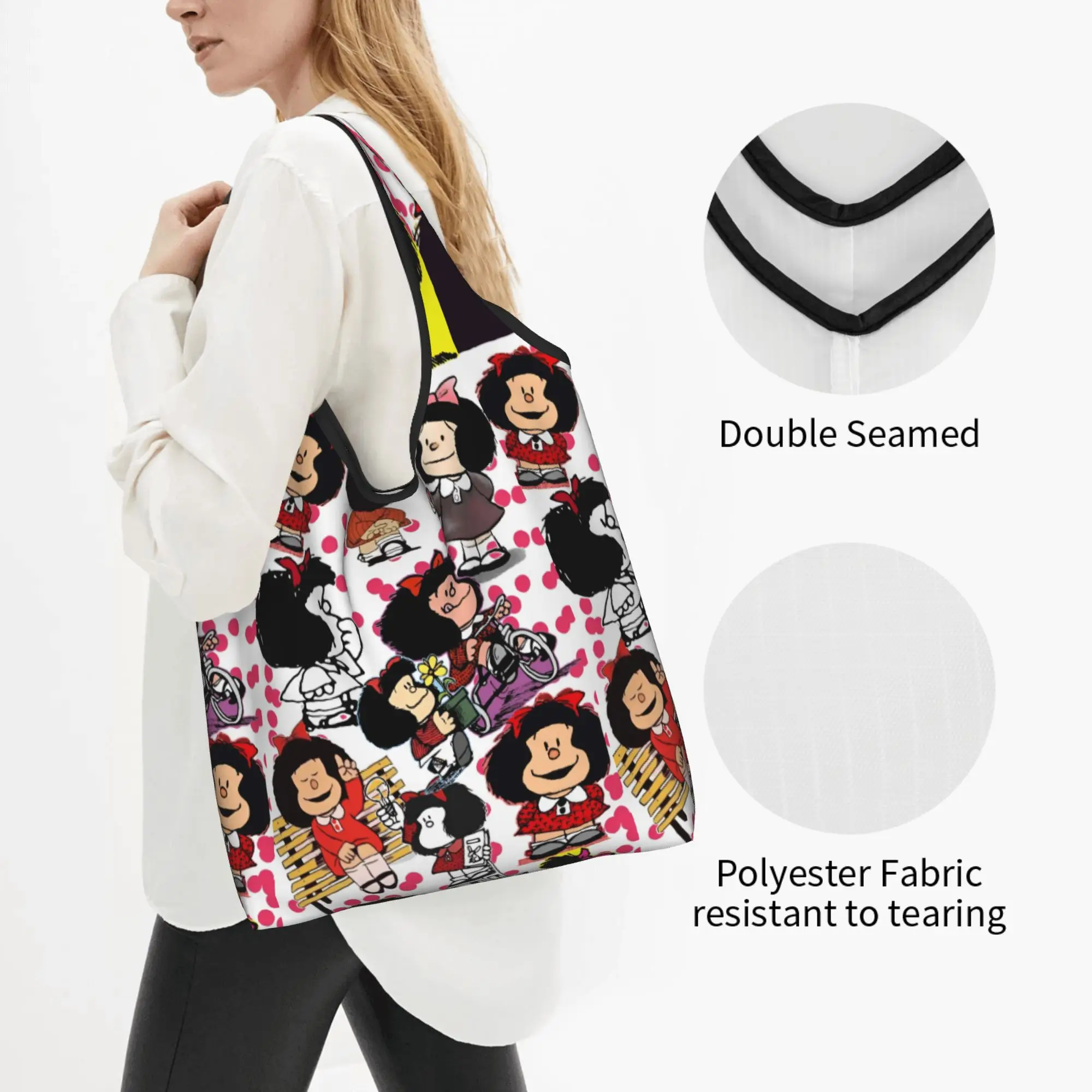 Custom M-Mafaldas Manga Comics Shopping Bag Women Portable Big Capacity Grocery Japan Tote Shopper Bags