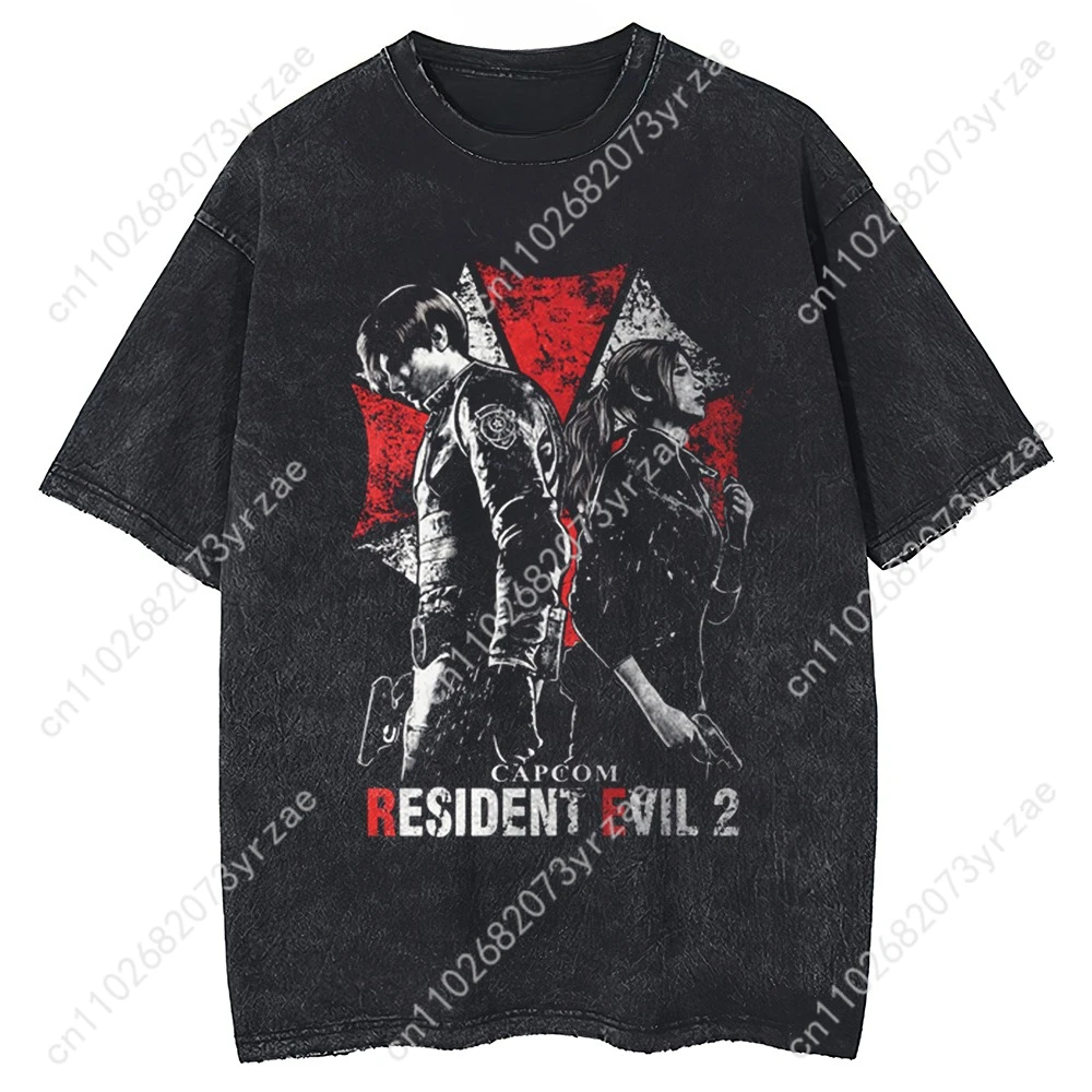 レトロ Tシャツバイオハザード男性女性高品質ヴィンテージ Tシャツ綿半袖ファッション Tシャツソフト通気性トップス