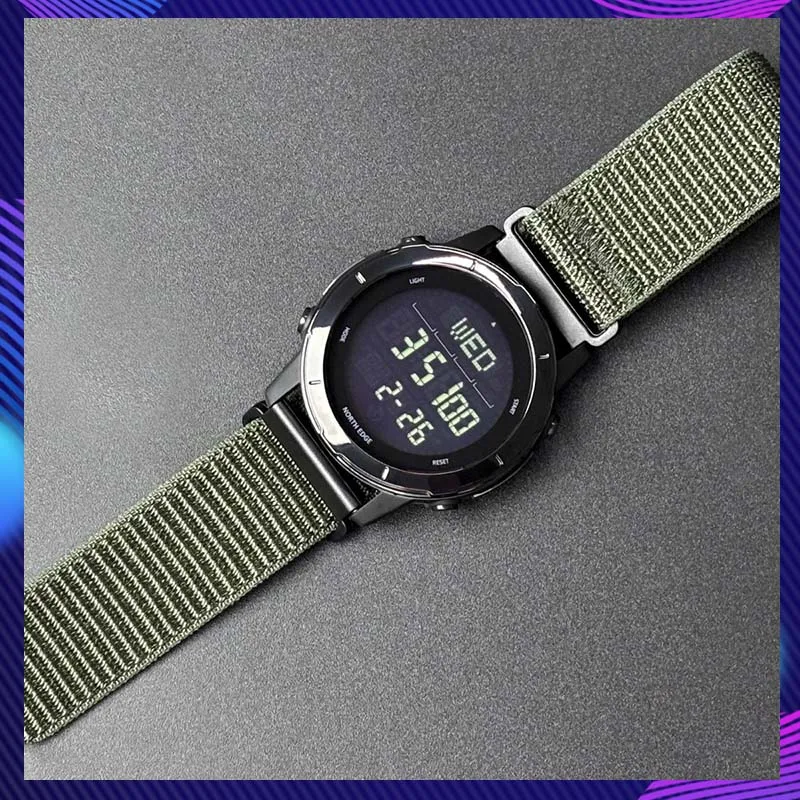 North Edge Litecore Outdoor Sports Digital Watch 50m Waterproof Compass Pedometer Nylon Strap Hiking Climbing Wristwatch Gift