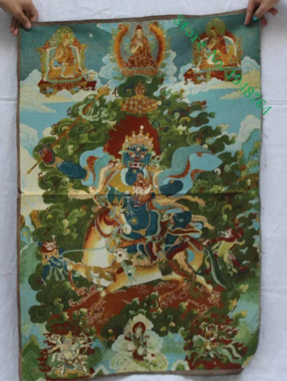 36 inch Old Tibet Buddhism Silk embroidery Palden Lhamo Deity Thangka Painting Mural