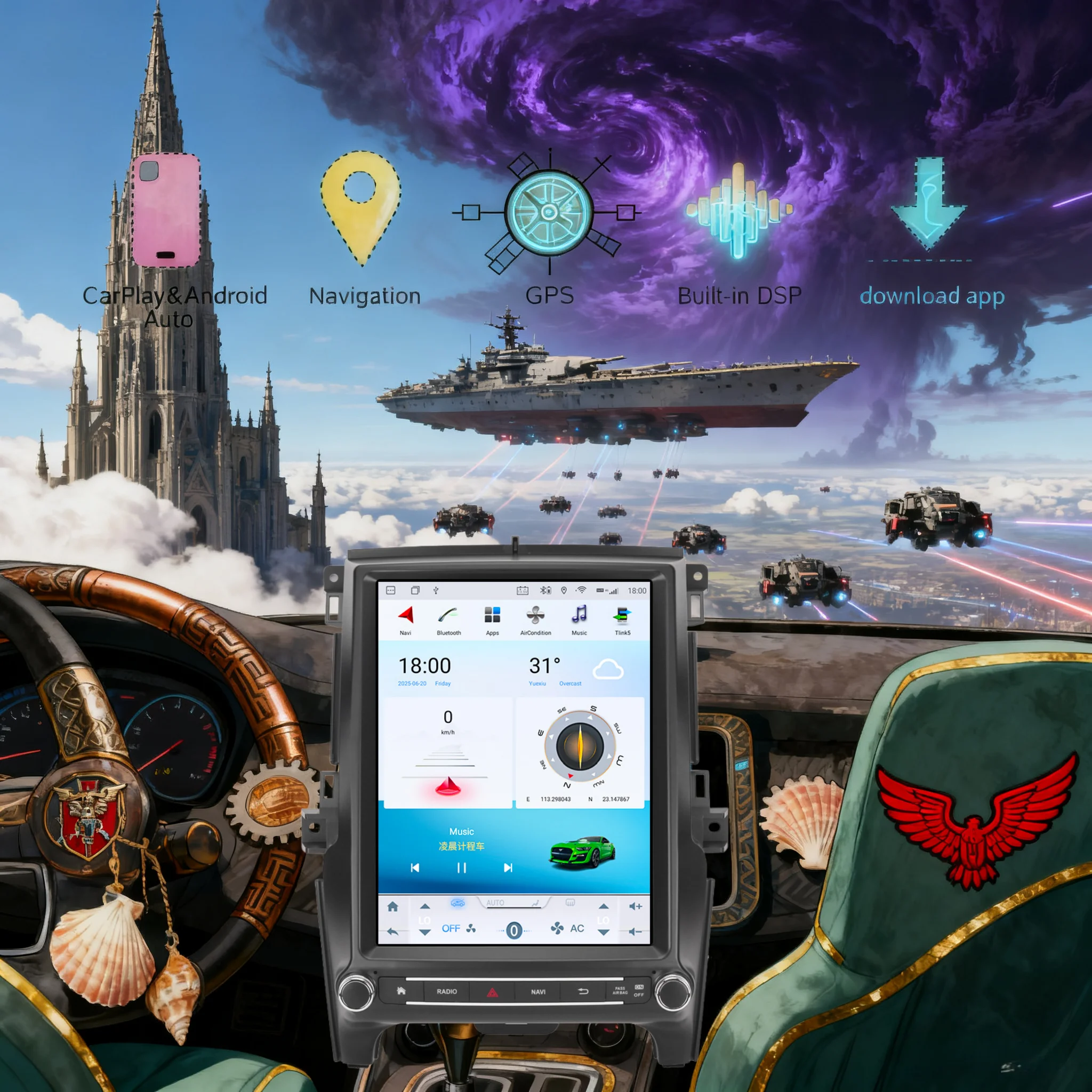 13.3‘’Android14 Wireless Carplay Car Radio For Ford Everest Ranger 2016-2021 Automotive Multimedia Screen Bluetooth GPS WIFI