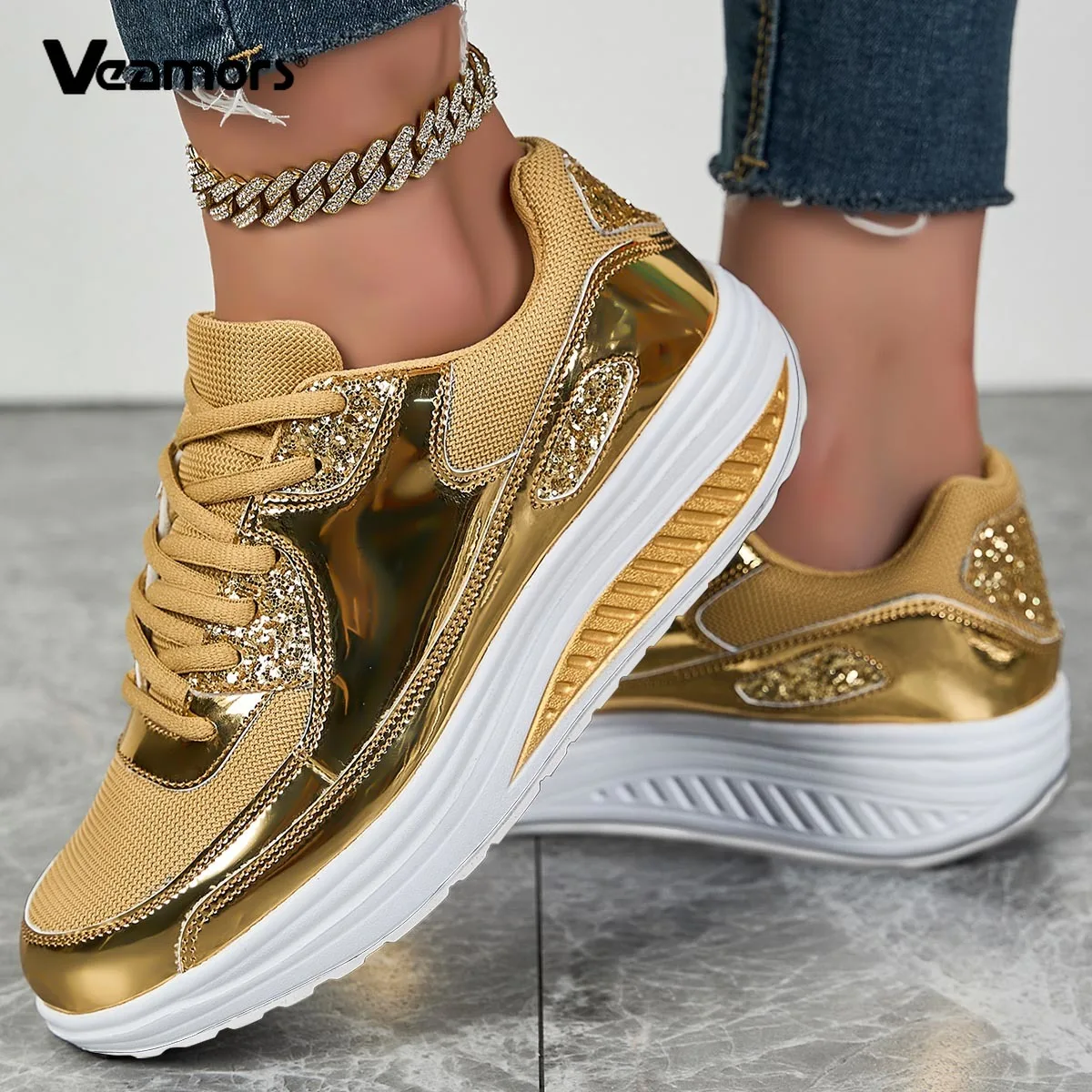 

Fashion Women's Platform Shoes Breathable Mesh Walking Shoes Dancing Rockers Shoes Outdoor Casual Sneakers