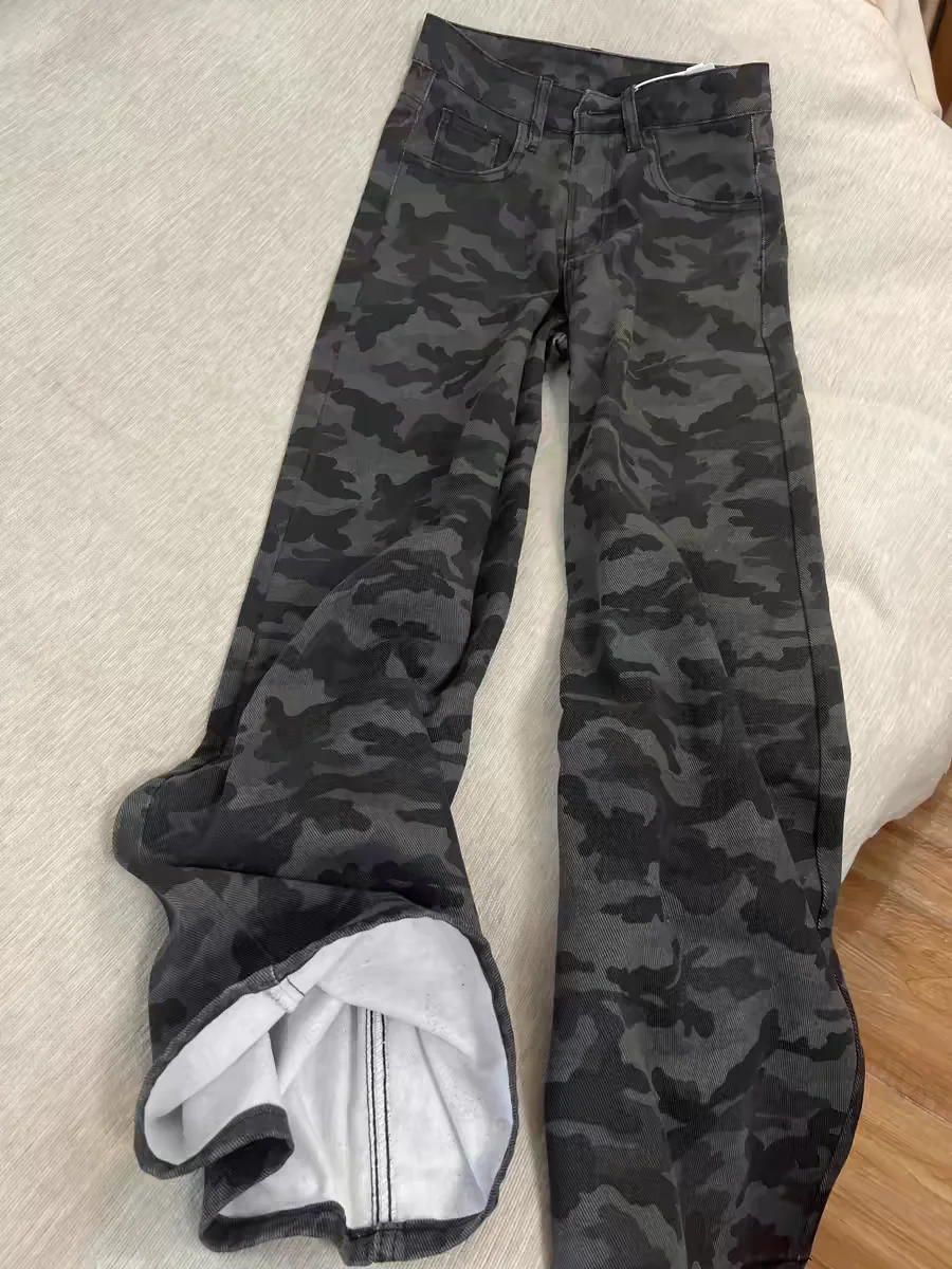 

Мужские джинсы в стиле американского хай-стрит, камуфляжные, свободного кроя, рабочие, повседневные, прямые, широкие штанины, осенние, трендовые, винтажные