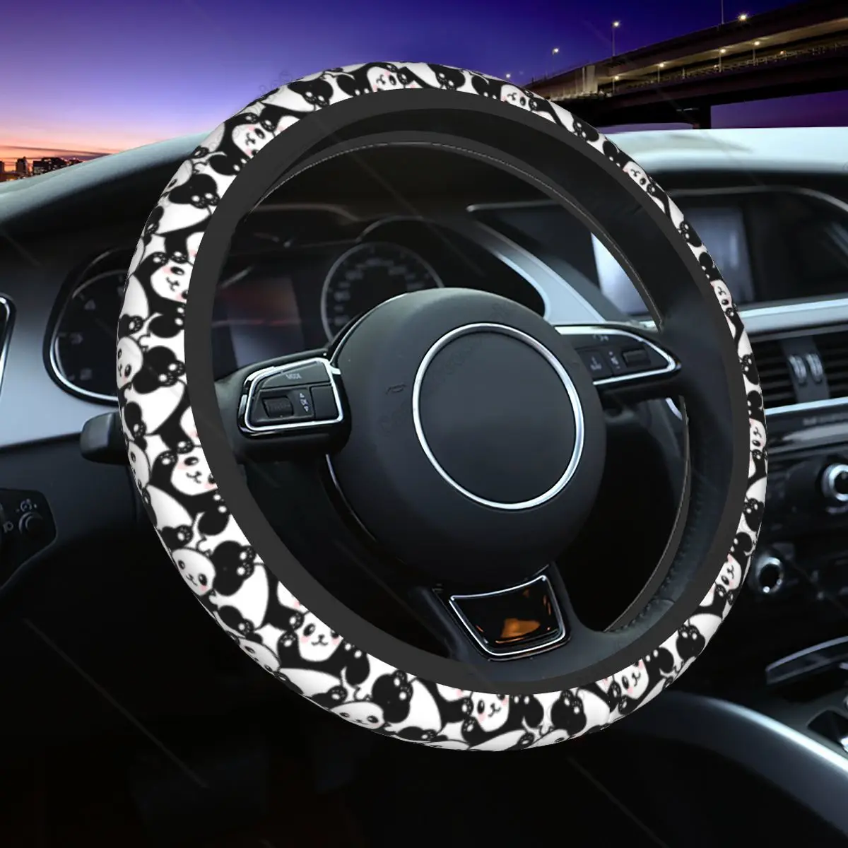 

Cute Baby Panda Lovely Bear Animals Steering Wheel Cover for Women Anti Slip Auto Car Wrap Cover Accessories for Girl