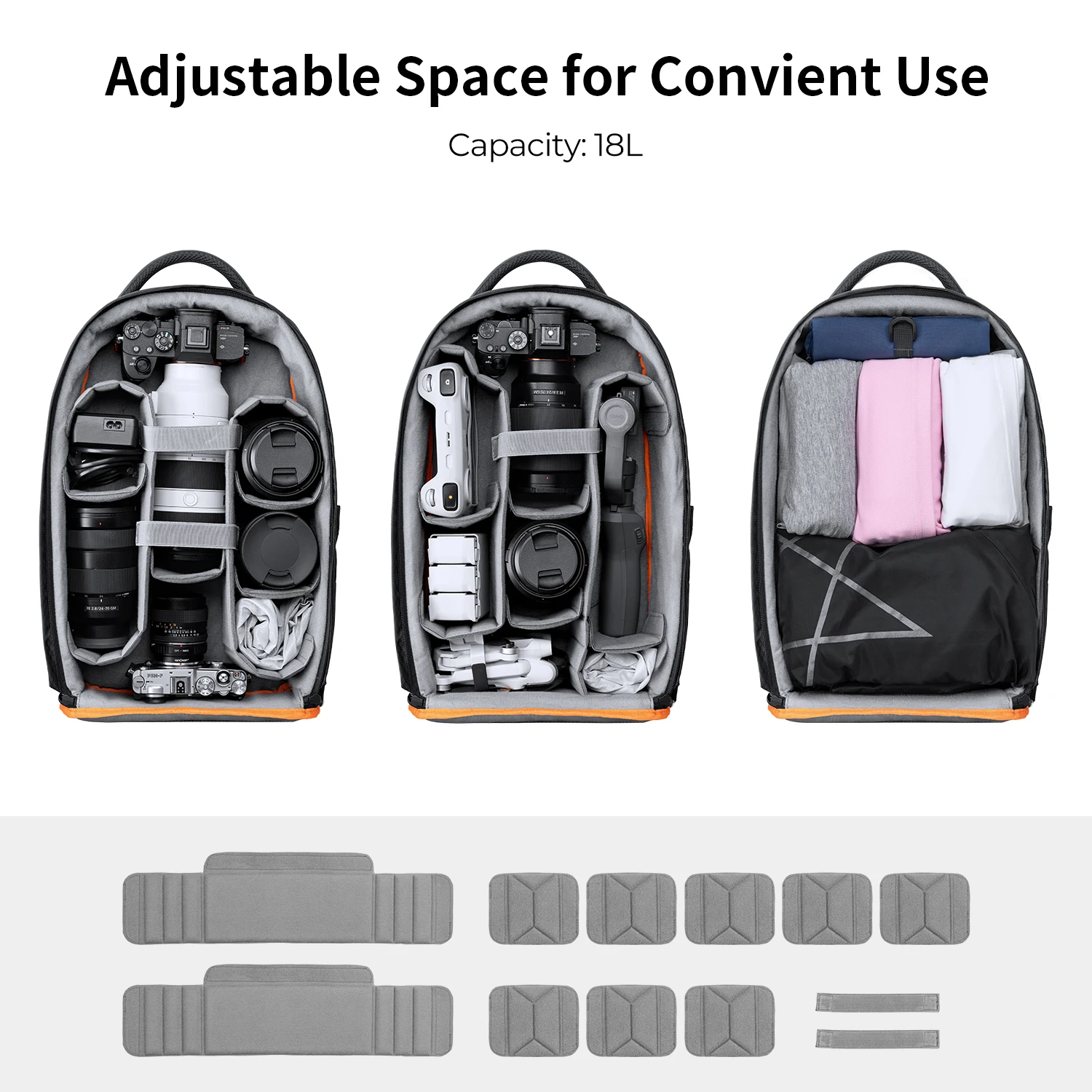 K&F CONCEPT 18L Large Capacity Outdoor Travel Professional Photography Bag Camera Backpack with Rain Cover for Laptop/Lenes