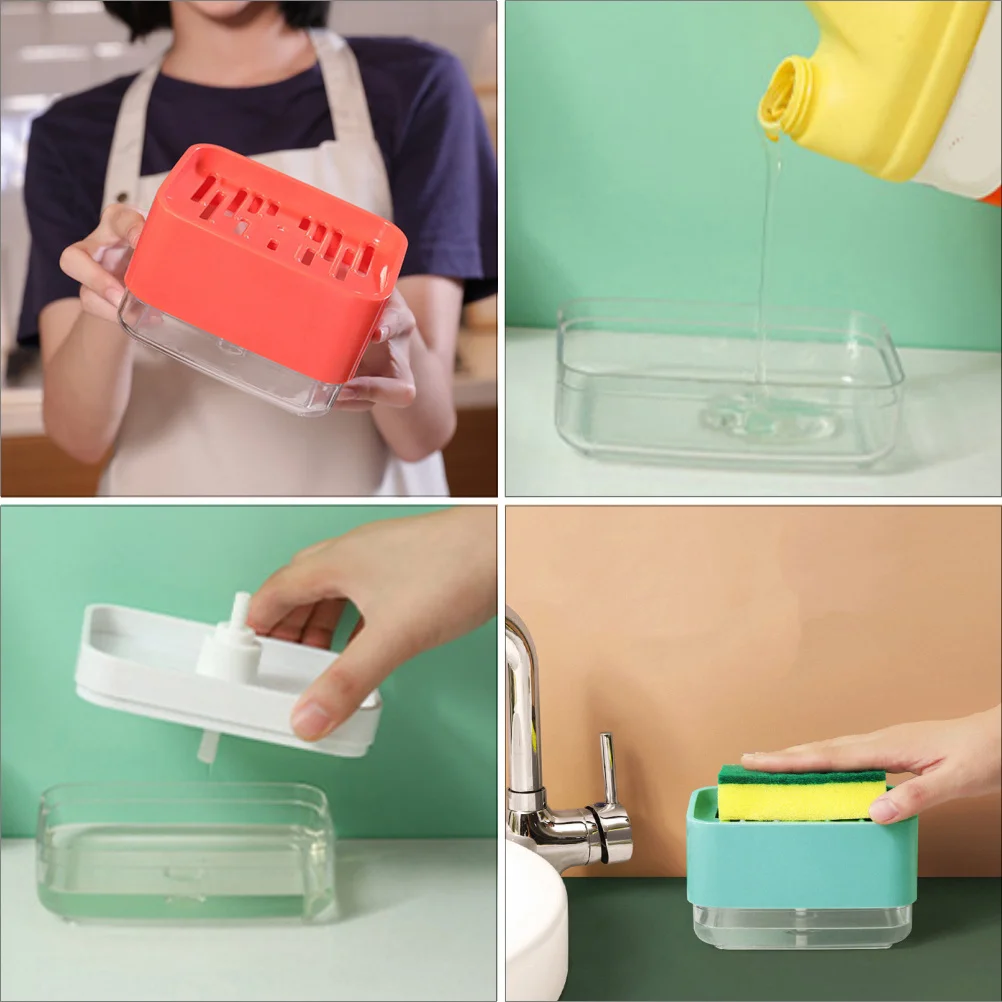 2 قطعة موزع مضخة الأطباق مع حامل الإسفنج يد واحدة الصحافة موزع الصابون السائل بالوعة المطبخ التوقف الصابون إعادة الملء فتح واسع #1