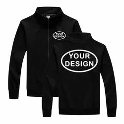 Chaqueta fina con logotipo personalizado para hombre, abrigo con cremallera estampado bordado, cárdigan con cuello levantado para primavera y otoño, Sudadera con capucha