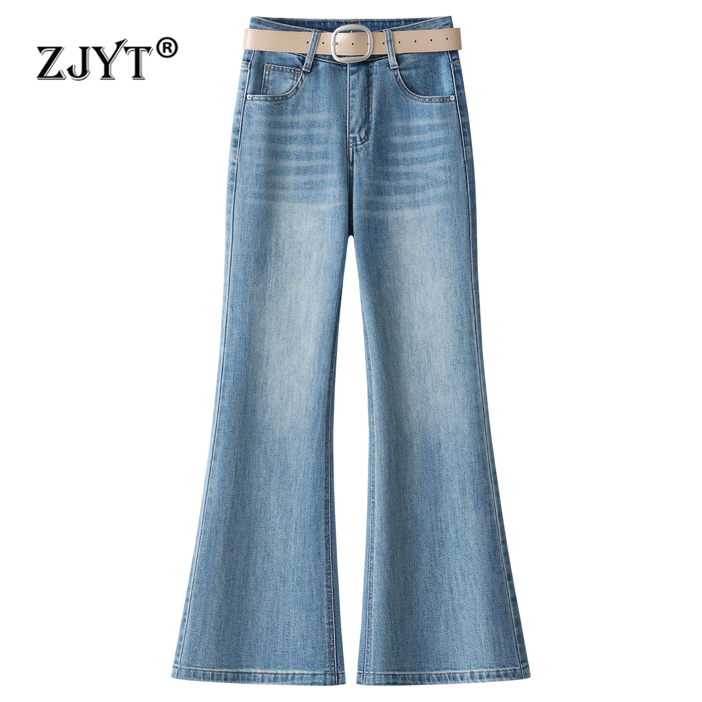 

ZJYT Flare Jeans for Women Elegant Spring 2026 High Waist Light Blue White Denim Pants Trousers Lady Casual Bottoms Female