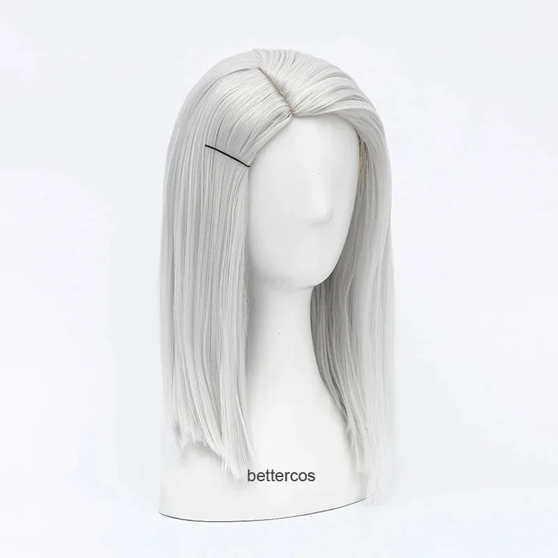 

ff34Overwatch Ashe Cosplay 30cm Short Straight Heat Resistant Synthetic Hair OW Game Silver-white Costume Party + Wig