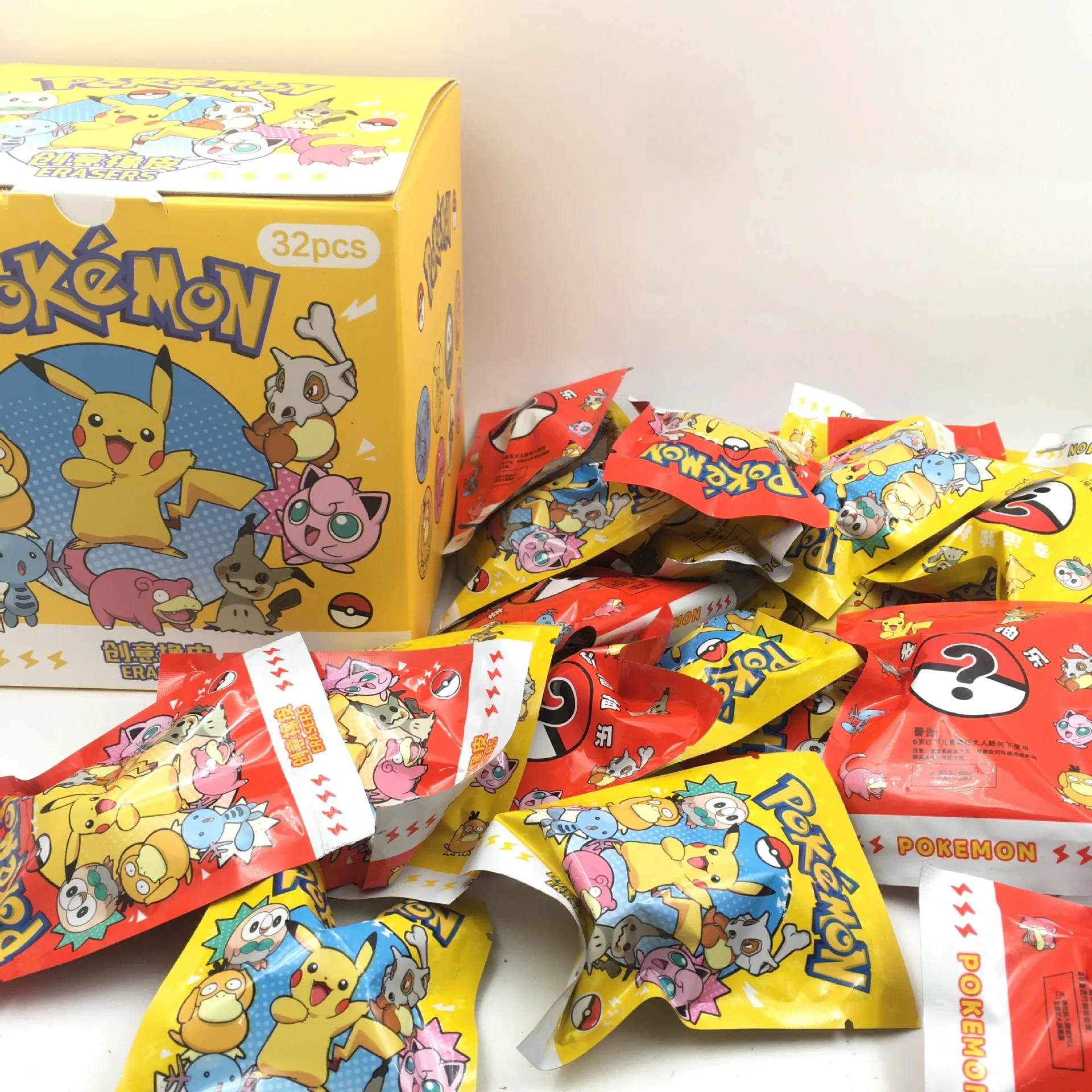 32pcs Pokemon Blind Box Anime Pikachu Figure DIY Detachable Cartoon Pencil Eraser Student School Stationery Kids Surprise Gifts