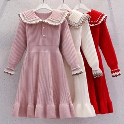 2026 Autumn spring Teenagers Girls Kids Knit Sweater Dresses Princess button clothes new year christmas 4 5 6 7 8 9 10 11 year