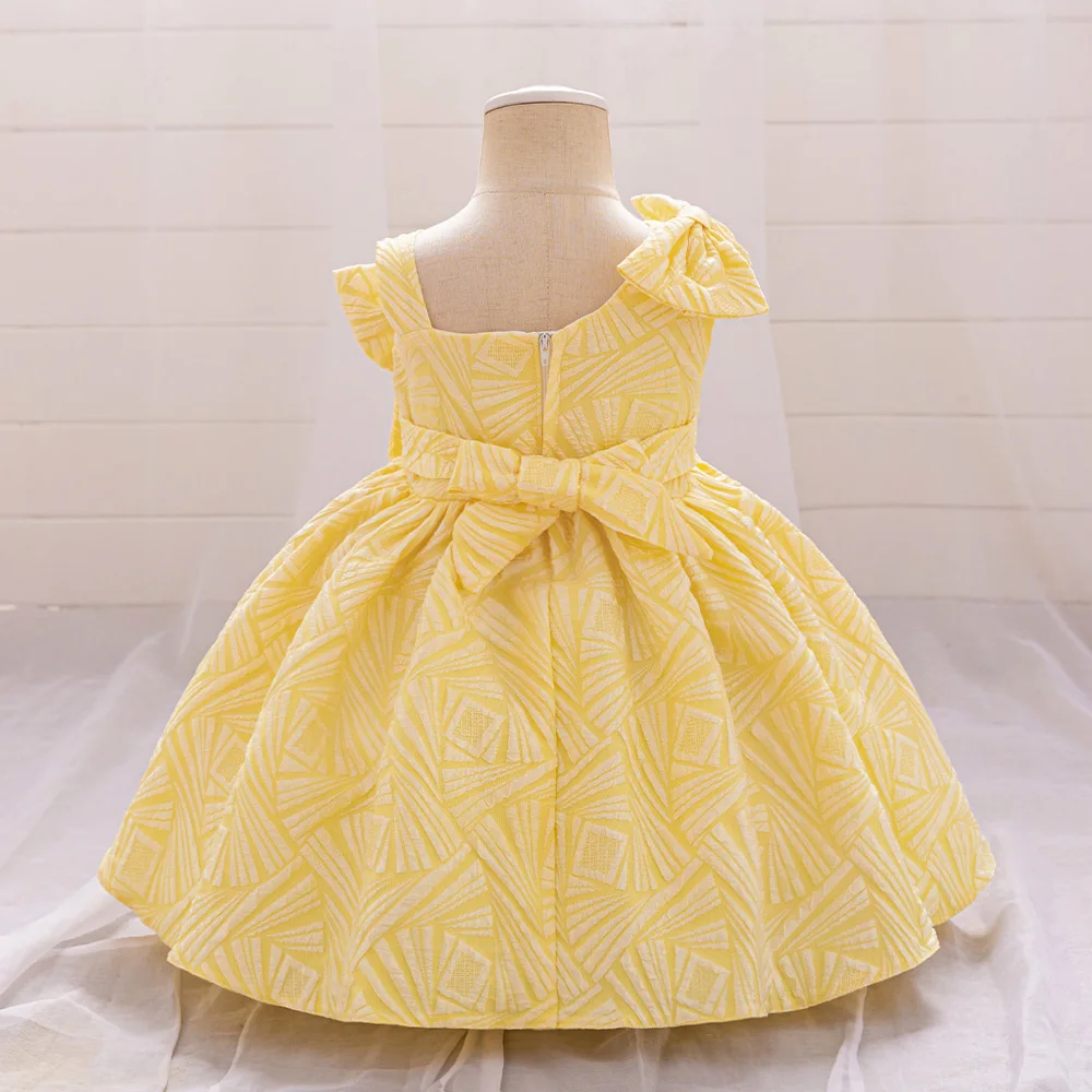 Toddler Summer Baby Dress For Girls Yellow Bow Cute Clothes Infant Baby 1st Birthday Gown Elegant Girl Party Princess Dresses