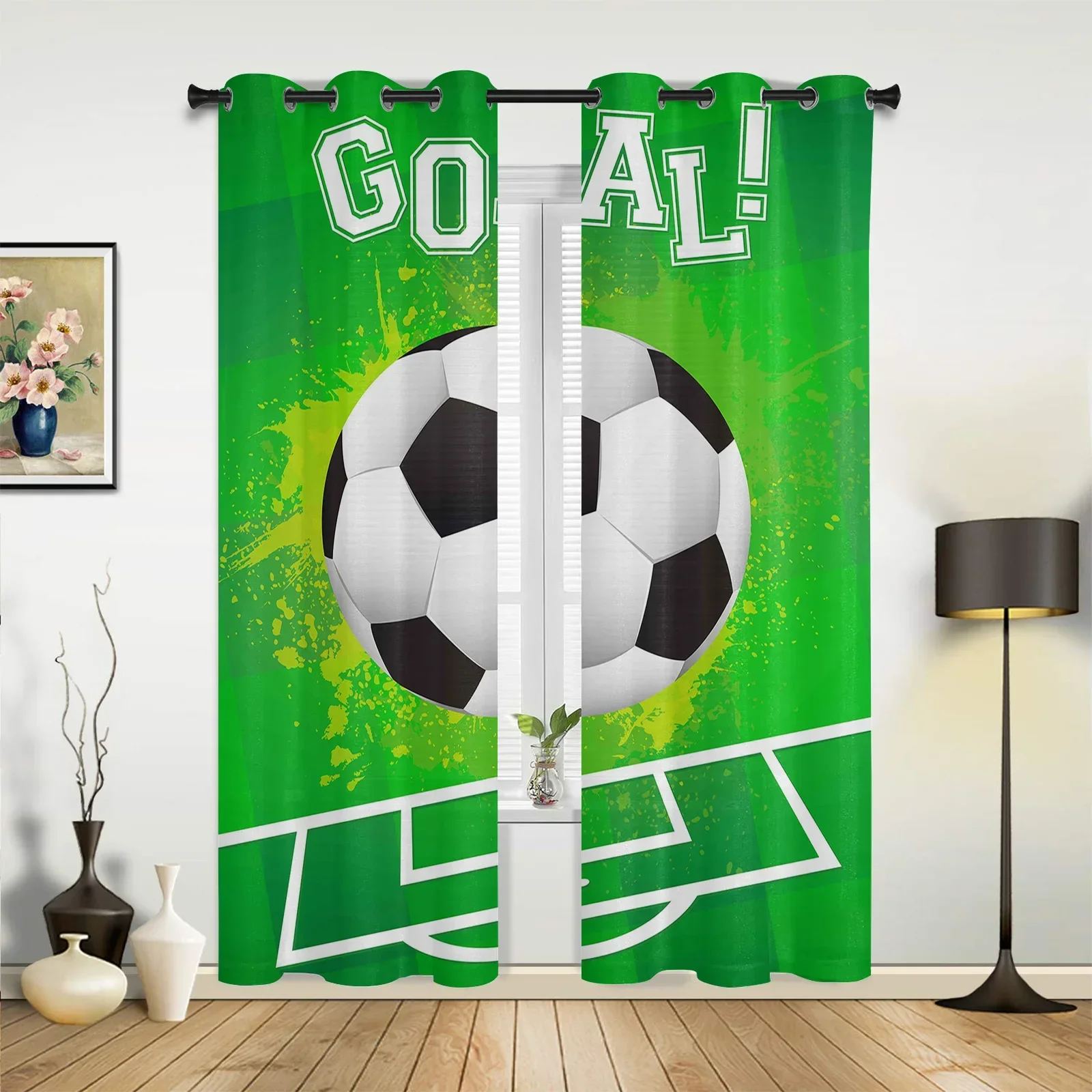 Soccer Football Field Design Green Curtains for Bedroom Living Room Drapes Kitchen Children's Room Window Curtain Home Decor