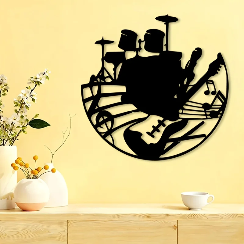 Brand Vintage Iron Guitar Drum Wall Art Music Studio Bar Decor Metal Sculpture For Music Lover Home Office Hanging Ornament