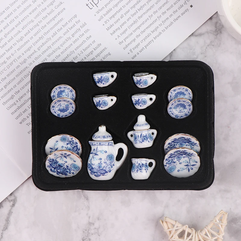 Juego de vajilla en miniatura de porcelana para casa de muñecas, juego de tazas de té de cerámica, muebles de cocina, juguetes, 1:12, 9, 11, 15, 17 piezas por juego