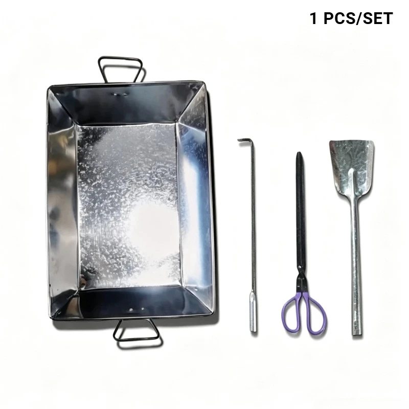 1Set Traditional Fireplace Ash Pan for Open Fires Log Burners Stove Ash Collection with Fire Shovel Hook & Tongs 49x33x10cm