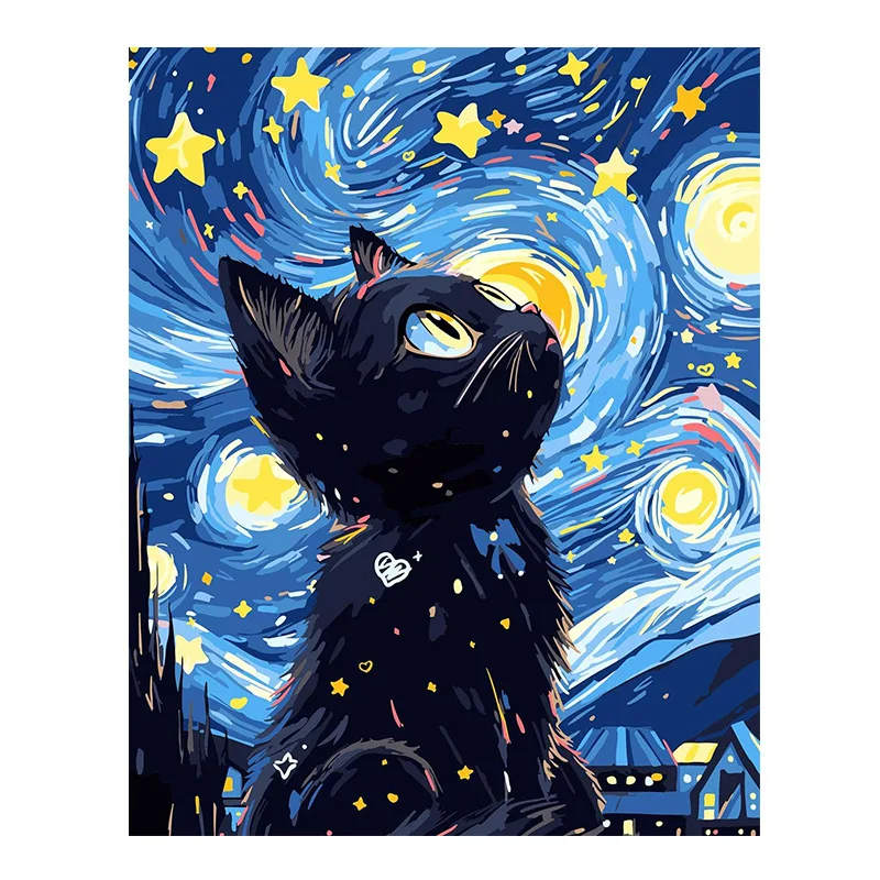

Набор для вышивания крестиком 5D DIY: Картина «Звездное небо с котенком» с кристаллами и алмазной мозаикой, милый декор для комнаты, подарок на день рождения