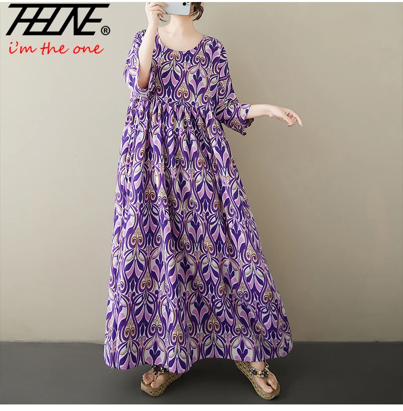 Oversized Polka Dot Print Summer Dress Woman Robe Casual Loose Korean Style Ladies Cotton Vestido Feminino Vintage Long Dresses