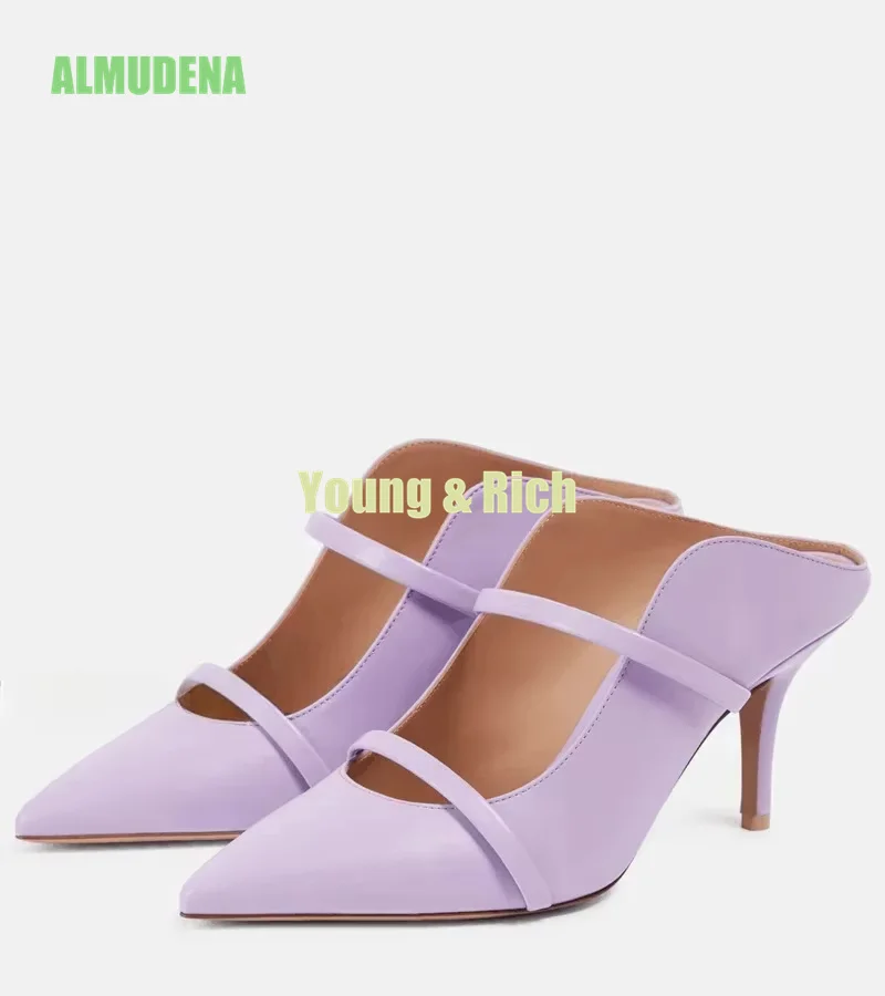 New Women's High Heels with Pointed Straps Mule Designer Leather Multi Colored Slim Heels Sexy and Elegant Sandals Party Shoes