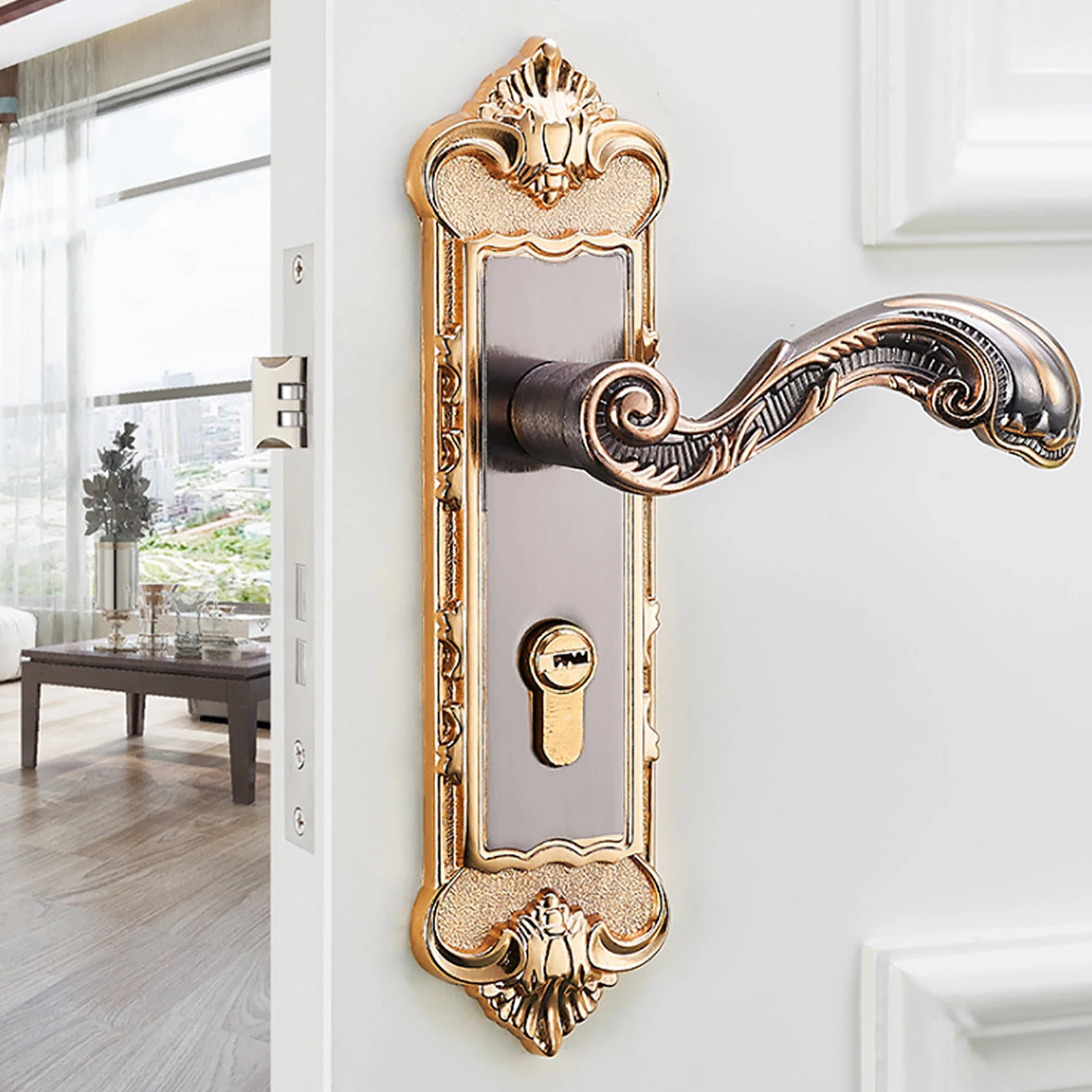 European Retro Vintage Door Lock Interior Anti‑theft Room Door Lock Lever Set Household Accessories