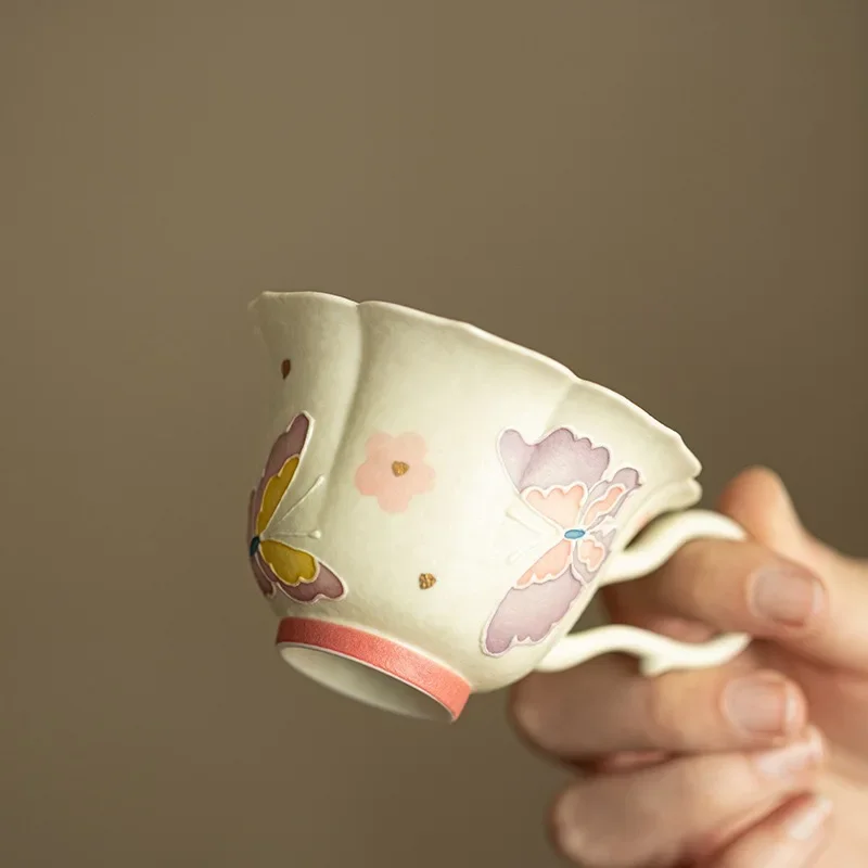 Chinese Ceramic Teacup Master Cup Rock Mine White Colored Butterfly Sprinkling Golden Language TeaCup Personal Special Tea Cup