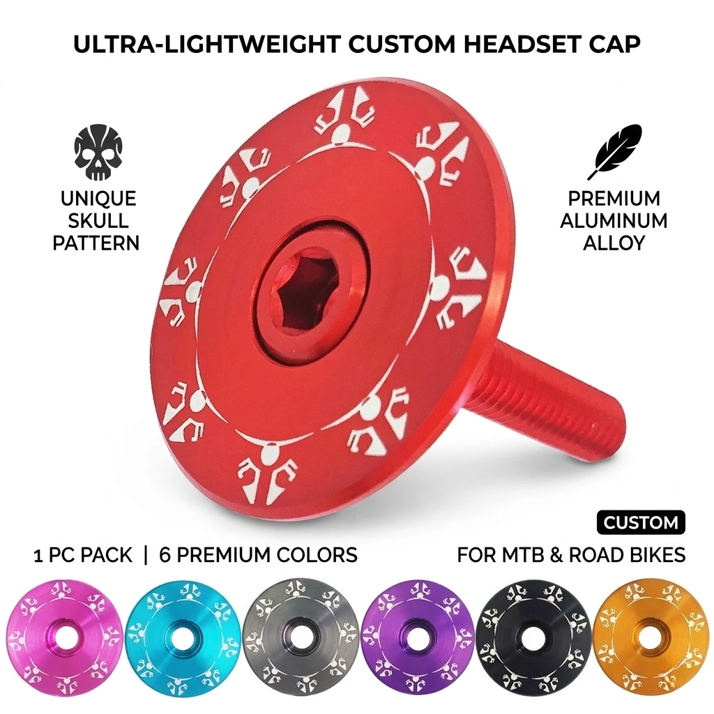 Bicycle Headset Top Cap Stem Cover Skull Ride Or Die Aluminum Alloy Custom Lightweight MTB Mountain Bike Road Cycling Parts 1 Pc