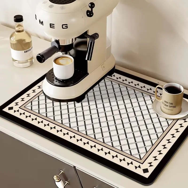 

Retro Coffee Maker Mat Kitchen Drain Pad Non-slip Dish Drying Mats Quick Dry Tableware Faucet Placemat Dinnerware Washable