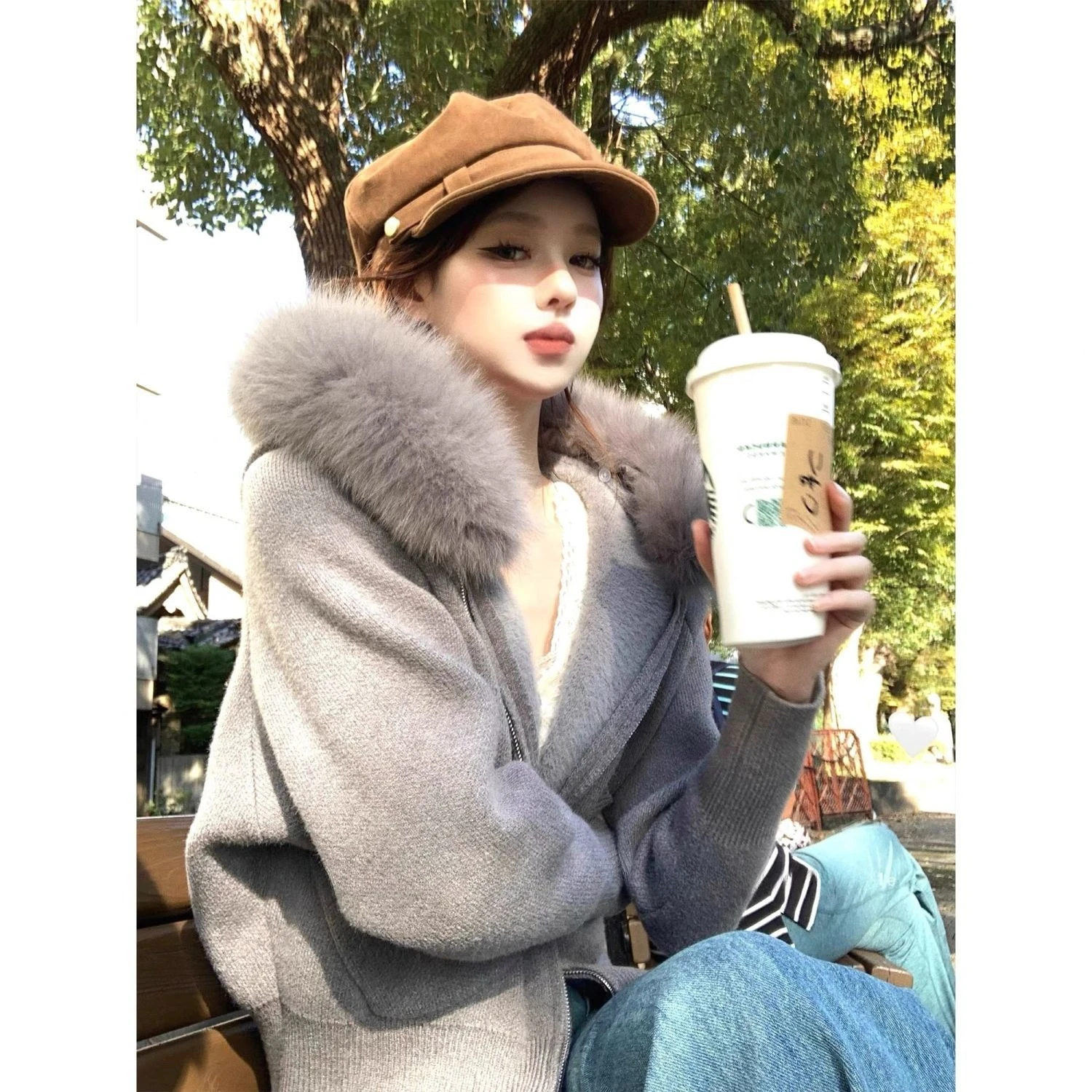 الأمريكية الرجعية مقنعين محبوك معطف طويل الأكمام المرأة ثقافة فرعية معطف خمر سستة فو الفراء سترة الخريف النساء Cloghing 2025