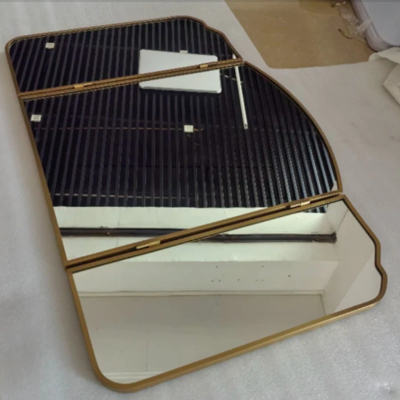 Retro Stainless Steel Decorative Mirrors Trifold Bathroom Mirror Folding Dressing Mirror Rust Proof Adjustable Home Decoration