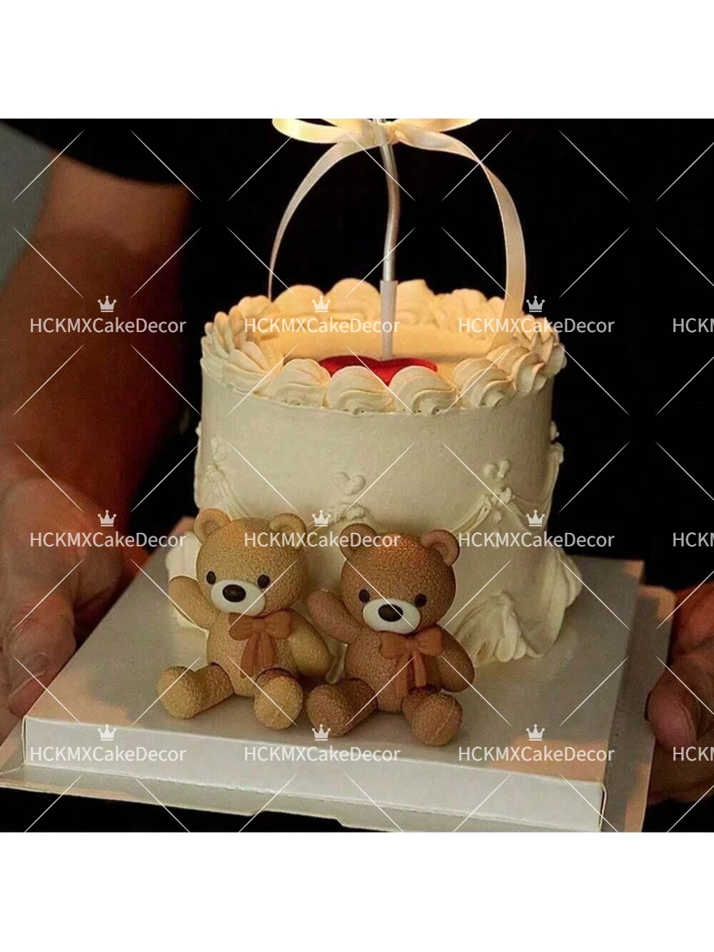 Niedlicher Teddybär-Kuchenaufsatz mit Fliege, Baby-Kuchendekoration für Kindergeburtstage und Gender-Reveal-Partys – Detail 3