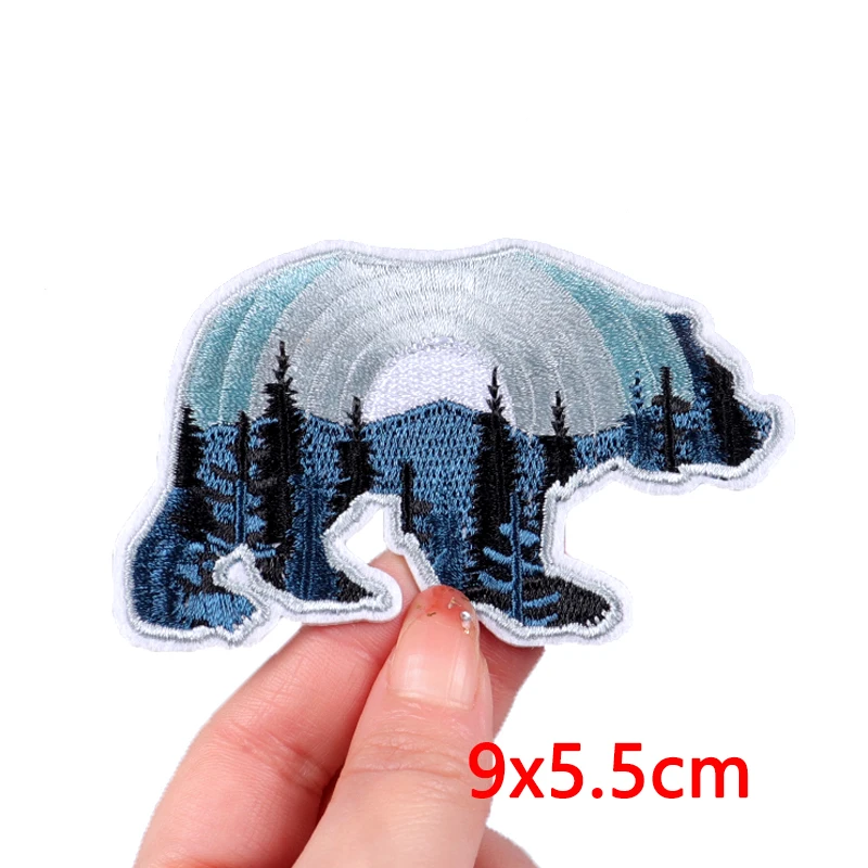 Mountain Adventure Bear Embroidery Patch DIY Iron On Patches For Clothing Stickers Travel Camping Patches On Clothes Badge Decor