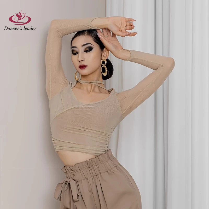 Latin Dance Autumn and Winter Temperament Dance Dress French Mesh Splice Sambalumba Female Adult Stage Professional Clothing Top