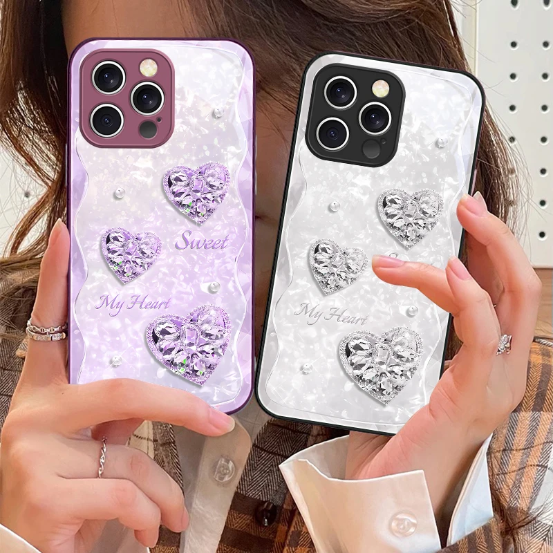 

Dreamy Three Hearts For iPhone 17 Air 16 E 15 14 13 Plus 12 mini 11 17 Pro Max XR Xs Max 16E 7 8 Tempered Glass Phone Case